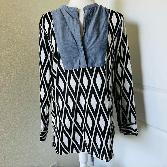 J. Crew Diamond Argyle Print Chambray Trim Tunic - Picture 1 of 7